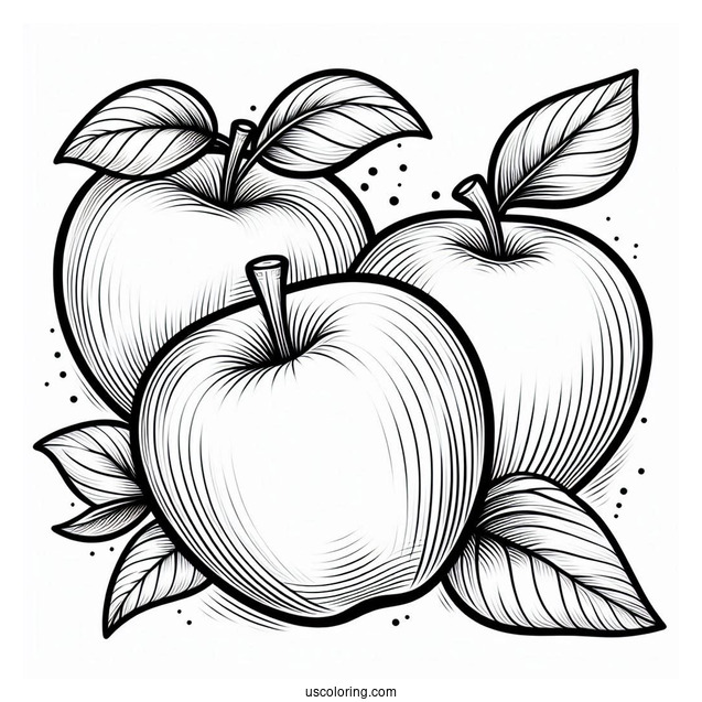 Three Apple Outline Template And Coloring