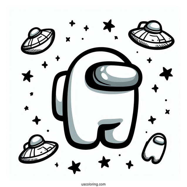 Coloring Sheet of Among Us Imposter in Spaceship