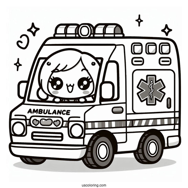 Ambulance Coloring Page Of Kawaii Paramedic For Kids
