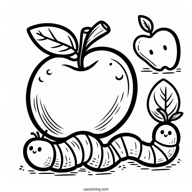 Easy Outline Of Apple With Worm For Preschoolers