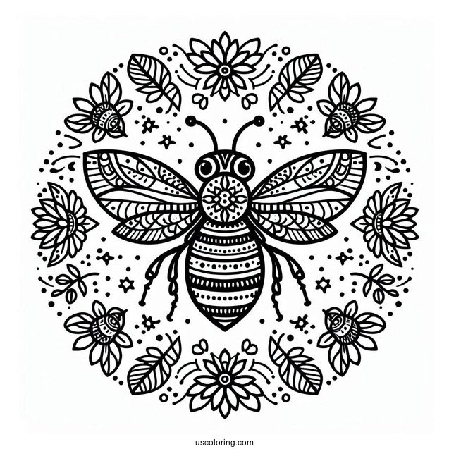 Beautiful Bee Animal Mandala Coloring Page