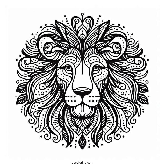 Lion Face Abstract Coloring Page