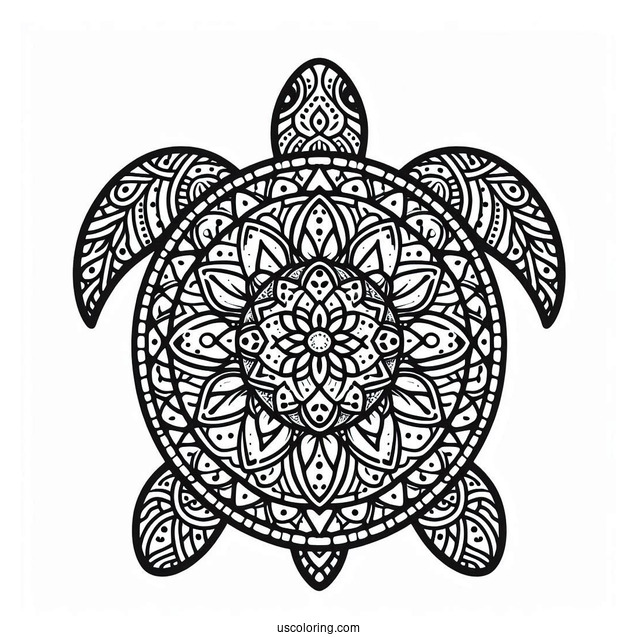 Top View Of Turtle Animal Mandala Coloring Page