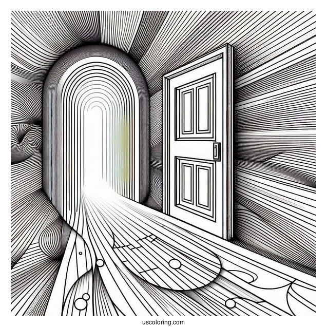 Expanding Doorway With Diagonal Floor Abstract Coloring Page