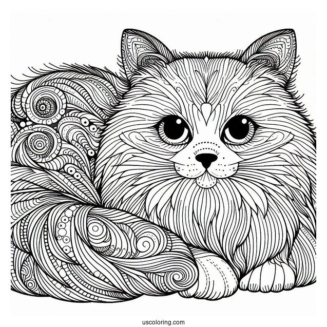 Detailed Furry Cat Abstract Coloring Page