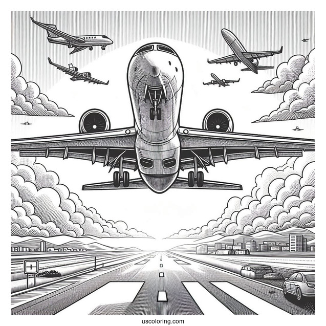 Private Jet Taking Off From Runway Coloring Page