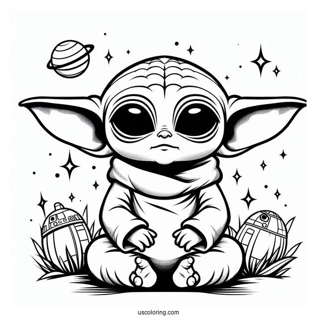 Baby Yoda Alien Coloring Page