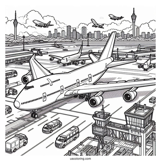 Boeing 747 Plane At Airport To Color