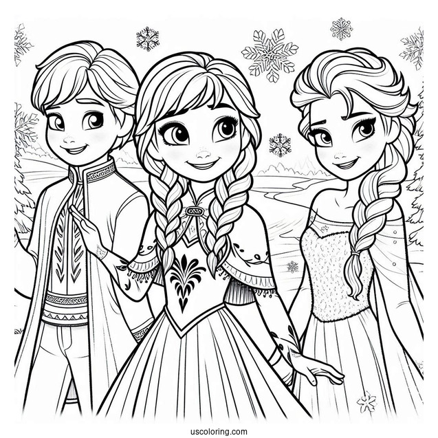 Frozen Anna And Elsa In Winter Coloring Sheet
