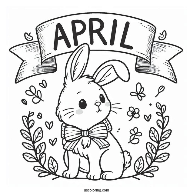 Easy Bunny With An April Coloring Page Banner For Preschoolers