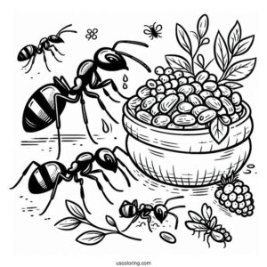 Ant Coloring Page Gathering Food