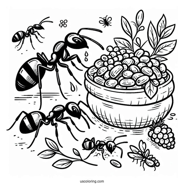 Ant Coloring Page Gathering Food