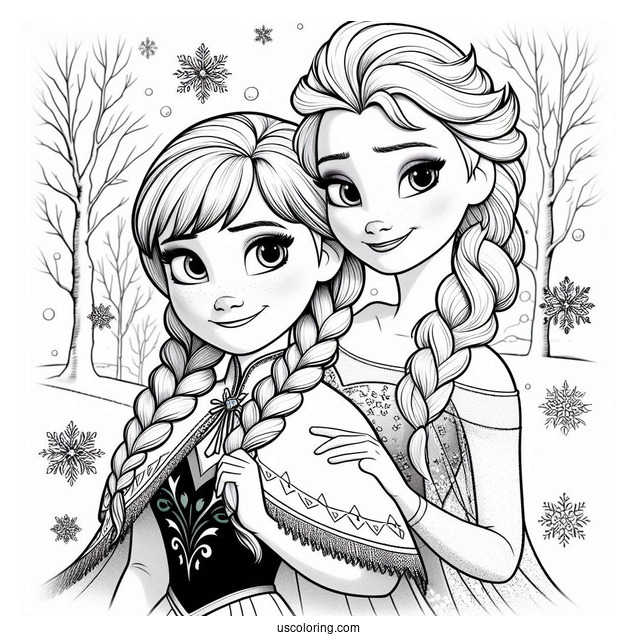 Frozen Anna And Elsa In Winter Coloring Sheet