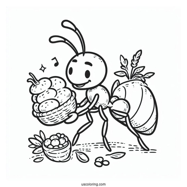 Ant Coloring Page Carrying Food With Queen Ant On Top