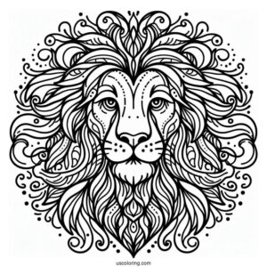 Lion Face Abstract Coloring Page