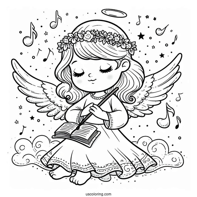 Coloring Page Of Angel Playing Music