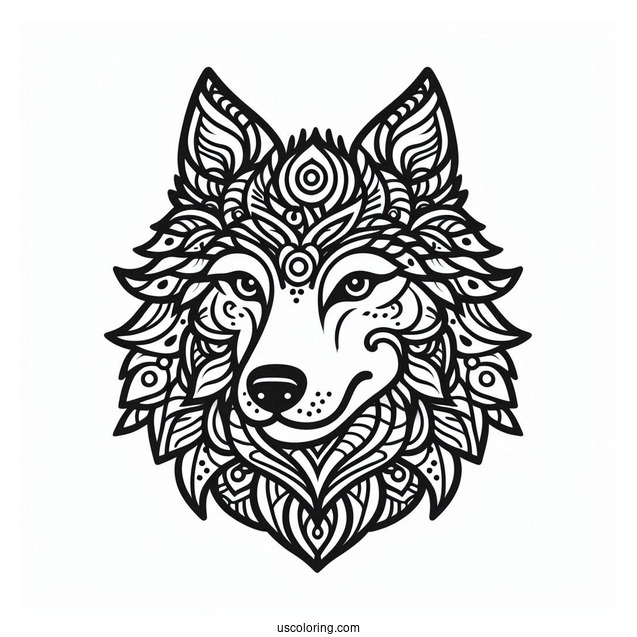 Wolf Head Animal Mandala Coloring Page