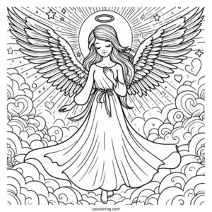 Eternal Angel In Heaven Coloring Page