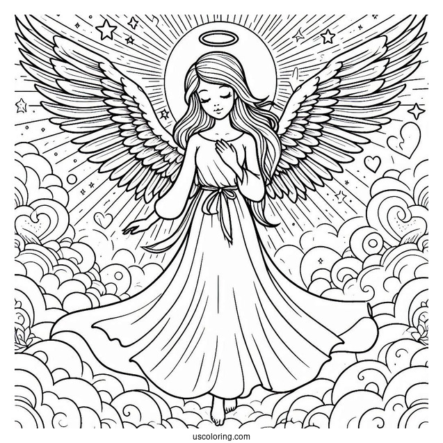 Eternal Angel In Heaven Coloring Page