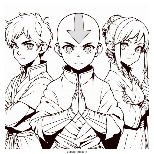 Avatar Aang, Katara, And Sokka Coloring Sheet