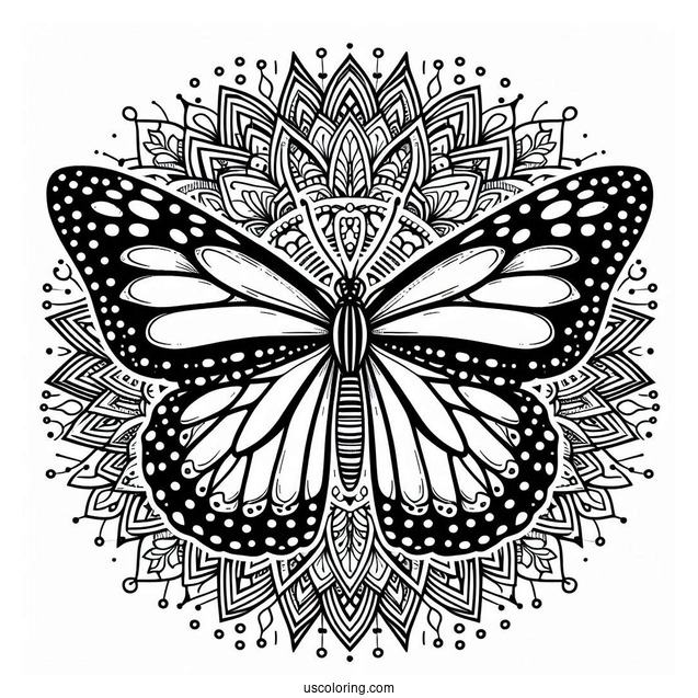 Monarch Butterfly Inside An Animal Mandala Coloring Page