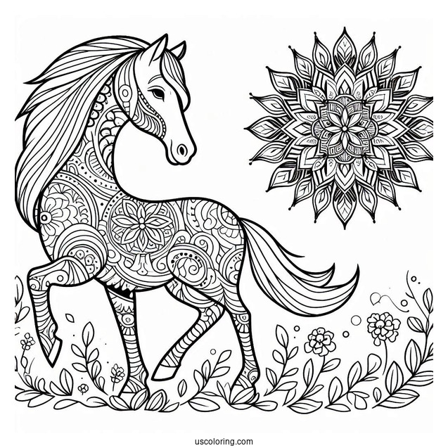 Easy Horse Animal Mandala Coloring Page For Kids