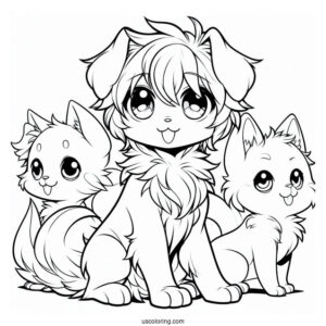 Easy Manga Dogs Anime Outline To Color