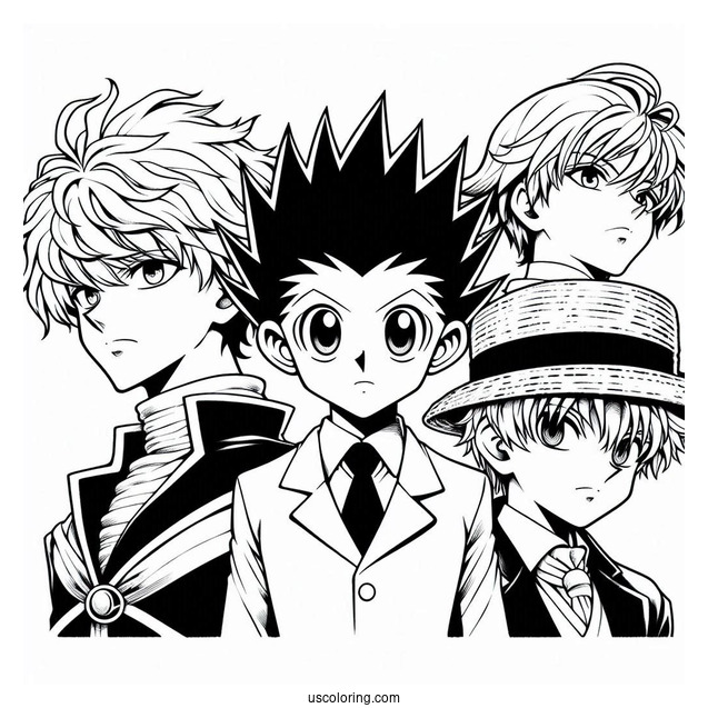 Hunter X Hunter Gon, Killua, Kurapika, Leorio Coloring Sheet
