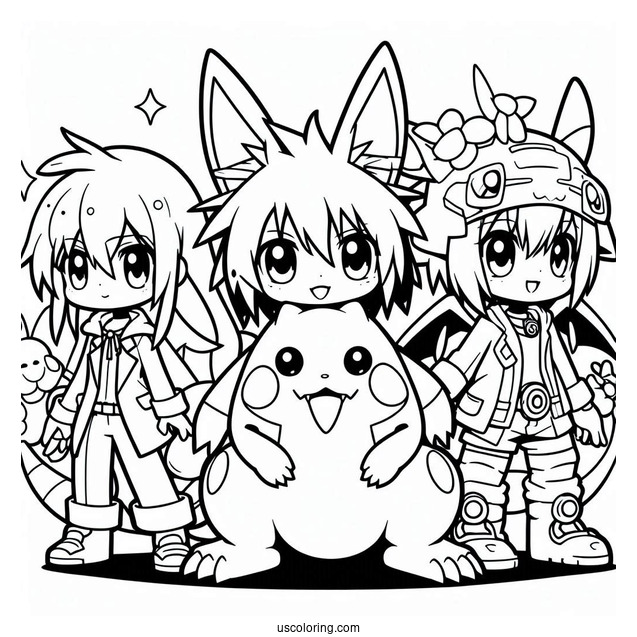Kawaii Digimon Anime Coloring Page For Kids