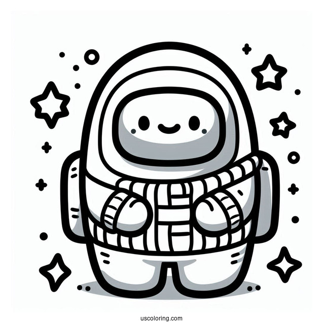 Simple Coloring Sheet of Crewmate with Christmas Tree