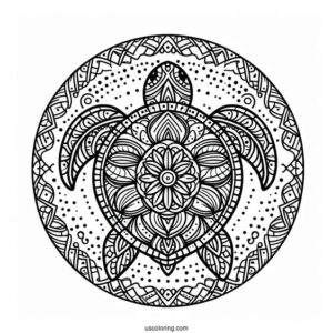 Top View Of Turtle Animal Mandala Coloring Page