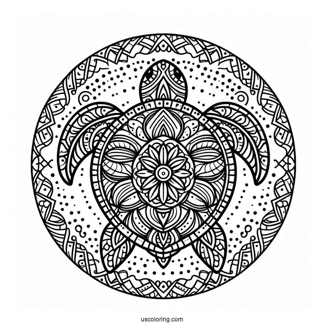Top View Of Turtle Animal Mandala Coloring Page
