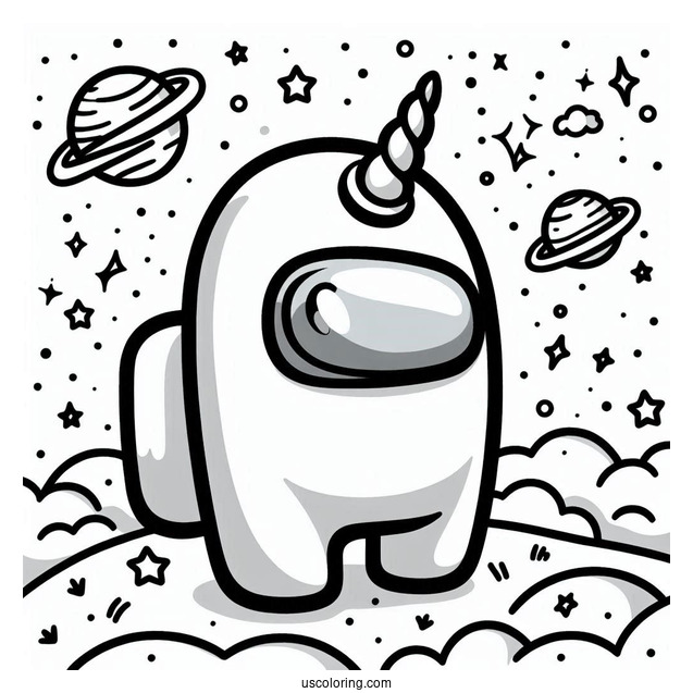 Coloring Sheet of Among Us Unicorn Skin