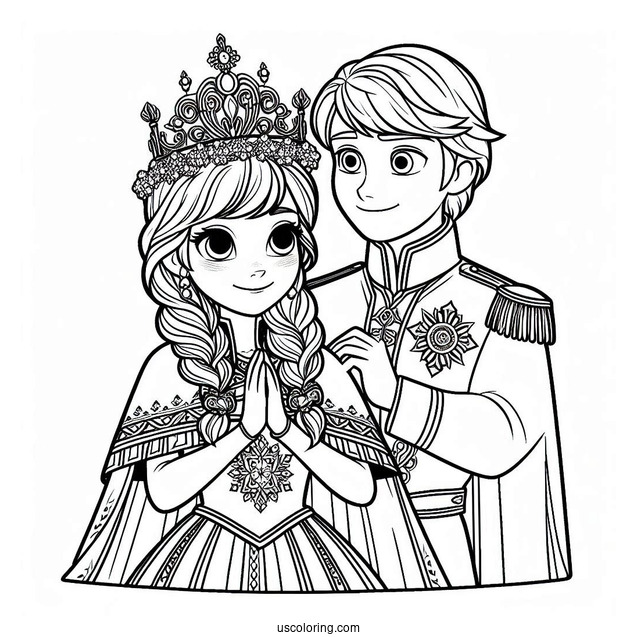 Queen Anna In Coronation With Olaf Coloring Page