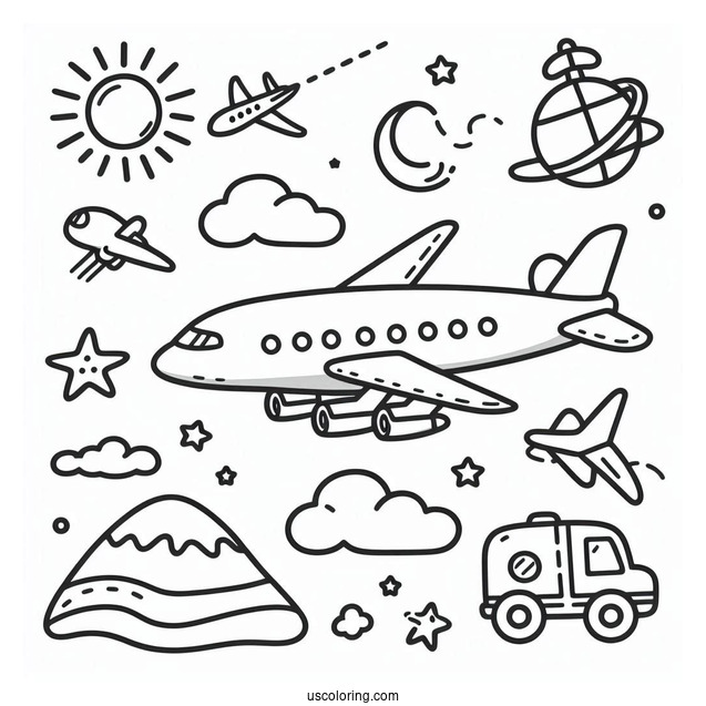 Easy Outline Of Plane To Color For Preschoolers
