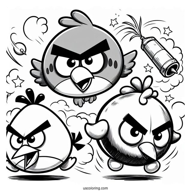 Angry Birds Red, Chuck, And Bomb In The Air