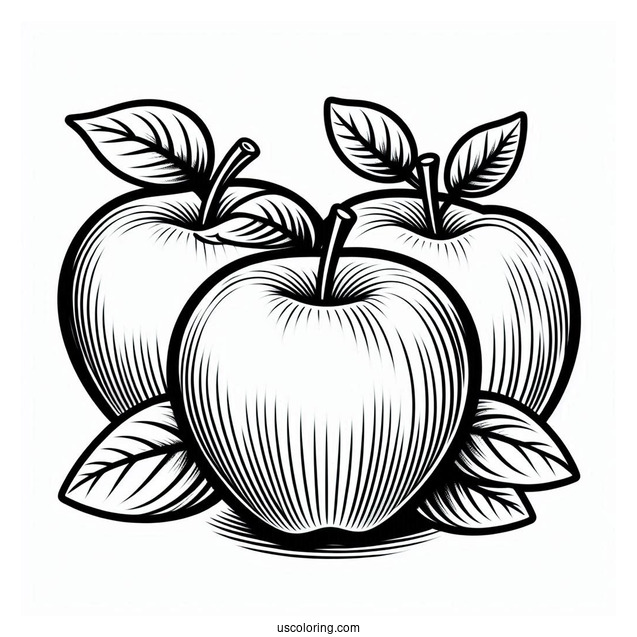 Three Apple Outline Template And Coloring
