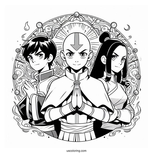 Avatar Aang, Katara, And Sokka Coloring Sheet