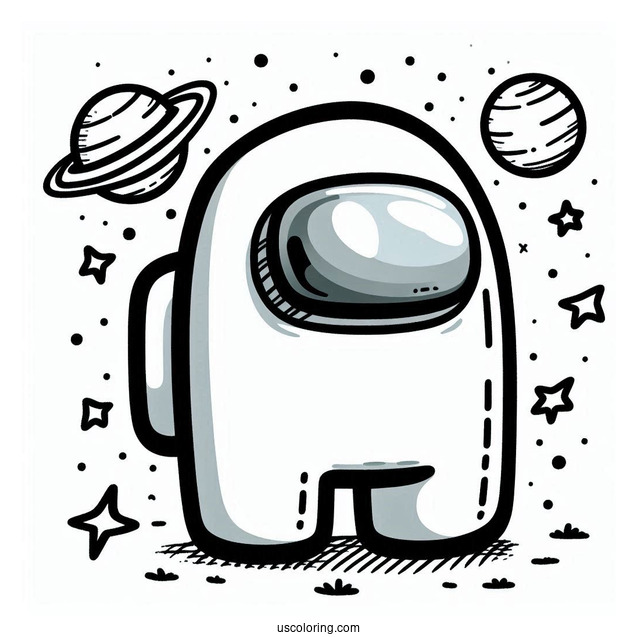 Coloring Sheet of Among Us Imposter in Spaceship
