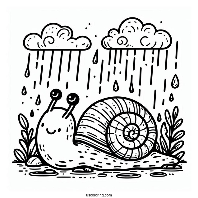Snail Crawling Under April Coloring Page Showers For Kids