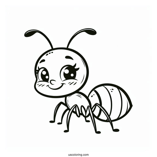 Smiling Ant Coloring Page For Kids