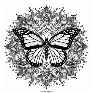 Monarch Butterfly Inside An Animal Mandala Coloring Page