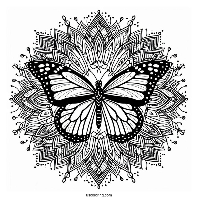 Monarch Butterfly Inside An Animal Mandala Coloring Page