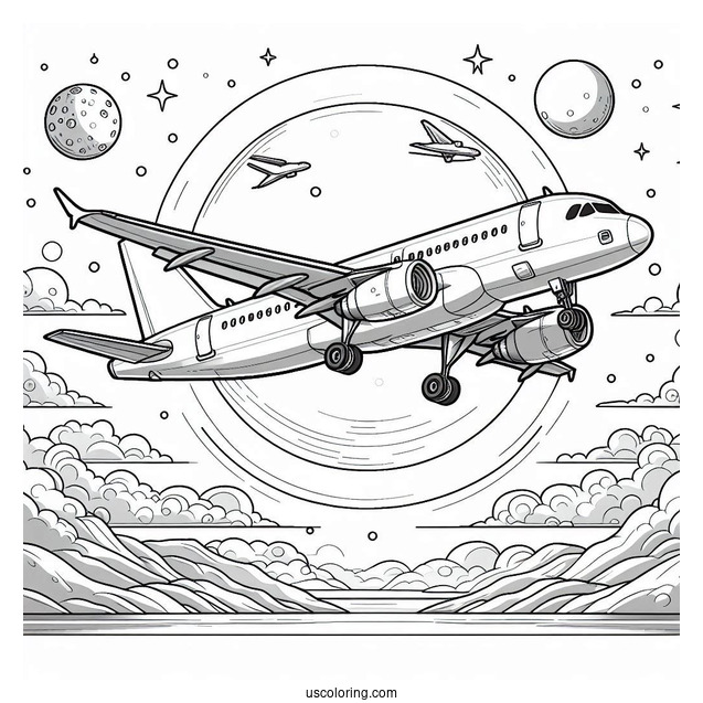 Airbus A320 Flying In The Sky Coloring Page