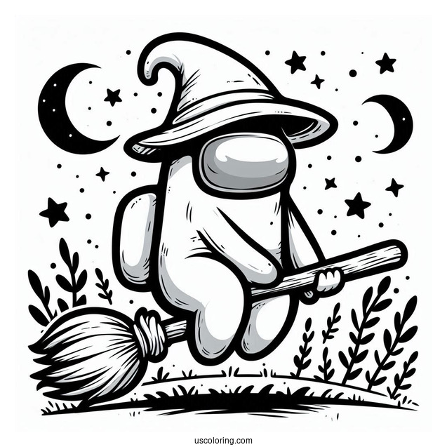 Halloween Among Us Witch Riding Broom