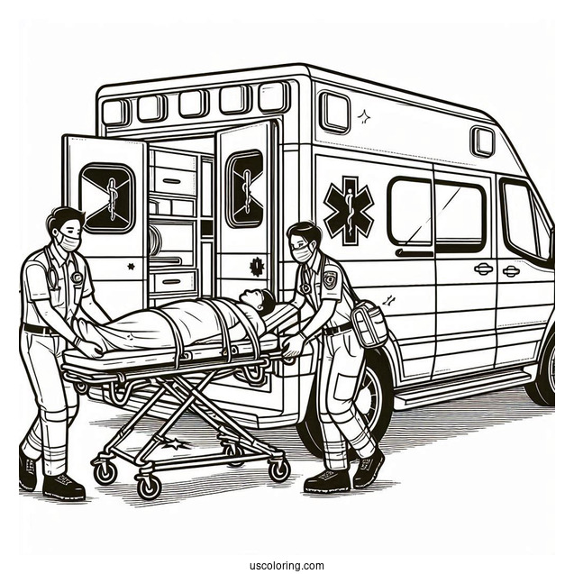Paramedics Putting Patient In An Ambulance Coloring Page