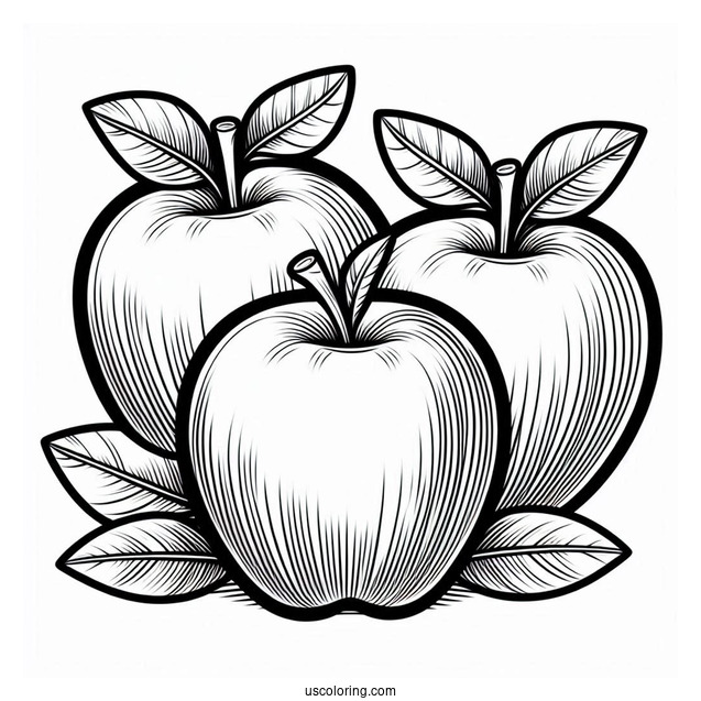 Three Apple Outline Template And Coloring