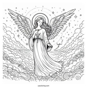 Eternal Angel In Heaven Coloring Page