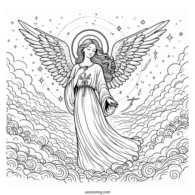 Eternal Angel In Heaven Coloring Page