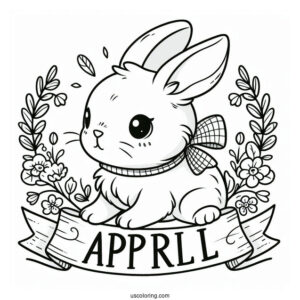Easy Bunny With An April Coloring Page Banner For Preschoolers